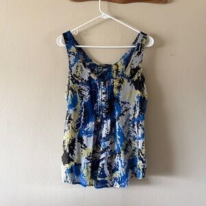Takara Vintage Y2K Grunge Abstract Print Lace Back Henley Tank Top size M